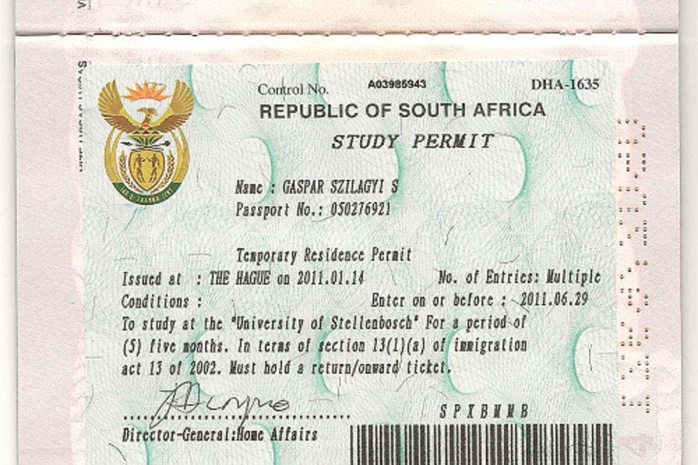 Sample of South African Study permit