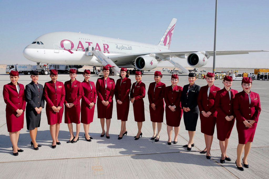 International airlines in Nigeria: Qatar airplane and hostesses